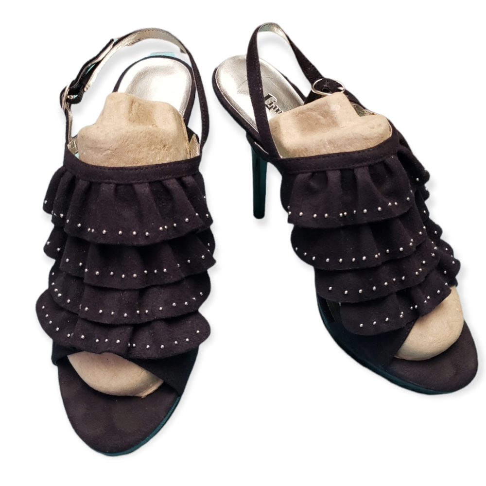 LimeLight Ruffled Studded Open Toe "Ella" Heels Size 10